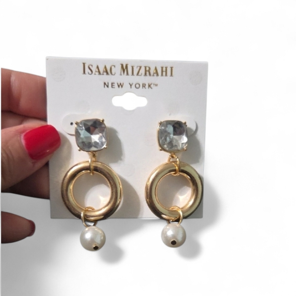 Isaac Mizrahi Gold and Silver Circle Earrings With Pearl Drops